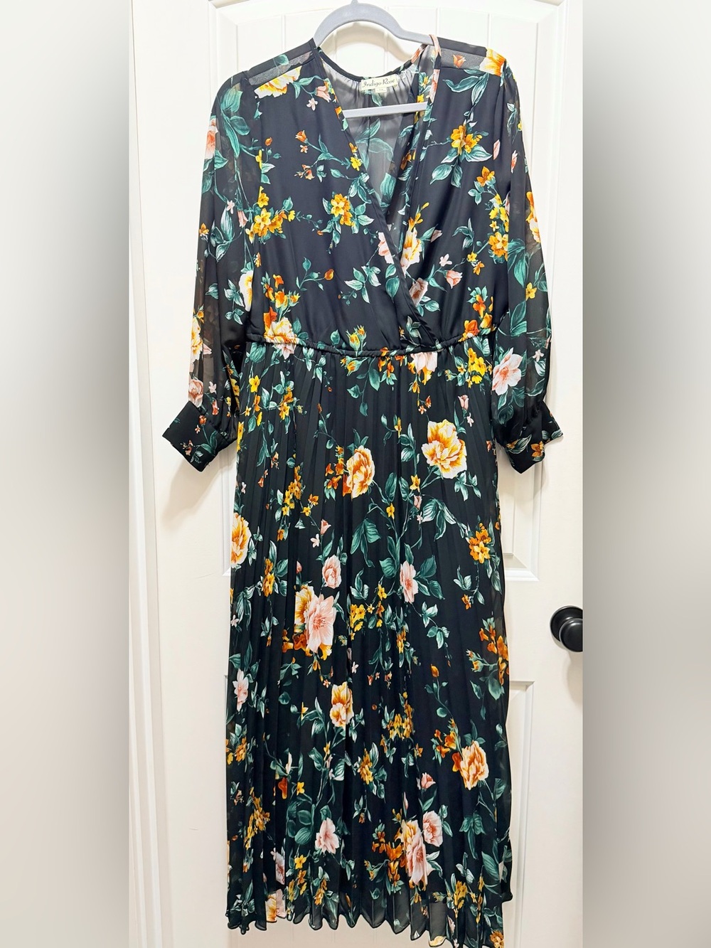 Black Floral Wrap Maxi Dress with Long Sleeves